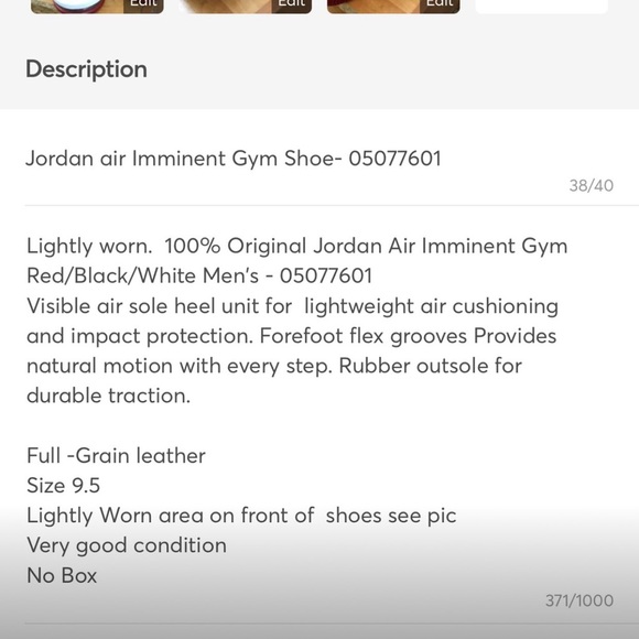 Jordan Air Imminent Gym Shoe Mens - Red/Black/White Size 9.5 - Picture 2 of 8